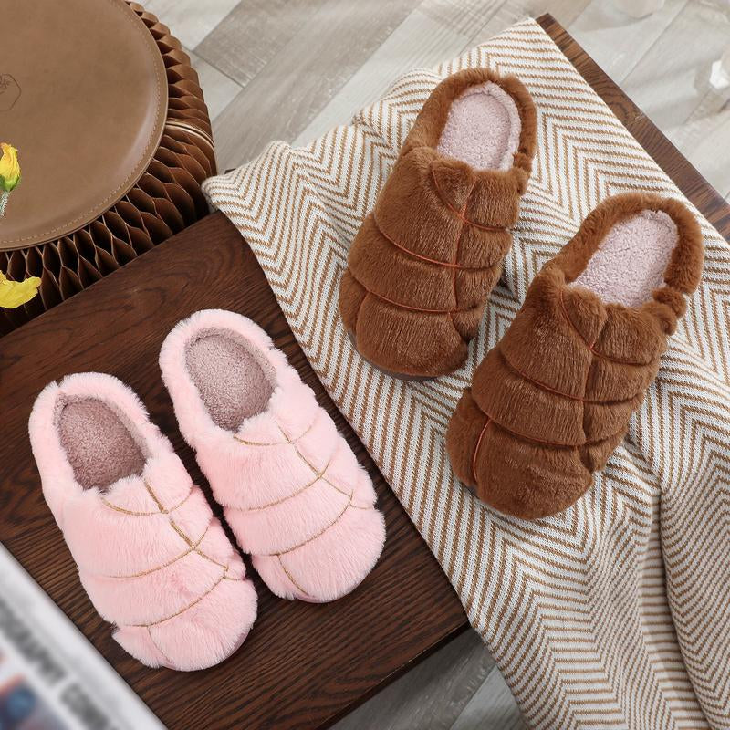 Christmas Couple Color Matching Cute Bread Cotton Slippers Indoor anti Slip Slippers, Autumn and Winter Warm Plush Shoes in Stock