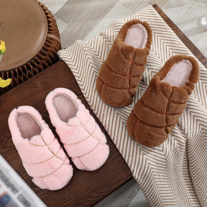 Christmas Couple Color Matching Cute Bread Cotton Slippers Indoor anti Slip Slippers, Autumn and Winter Warm Plush Shoes in Stock