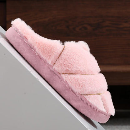 Christmas Couple Color Matching Cute Bread Cotton Slippers Indoor anti Slip Slippers, Autumn and Winter Warm Plush Shoes in Stock