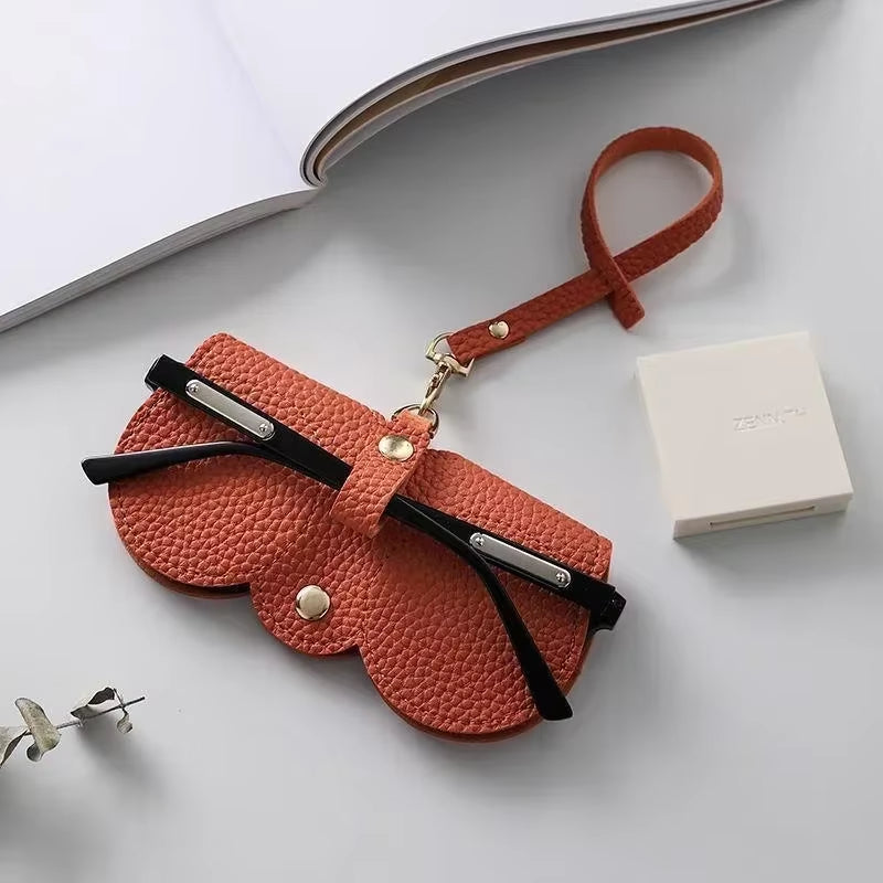 Litchi Embossed Glasses Cover Cute Hanging PU Leather Sunglasses Reading Glasses Storage Bag Portable Travel Eyewear Holder